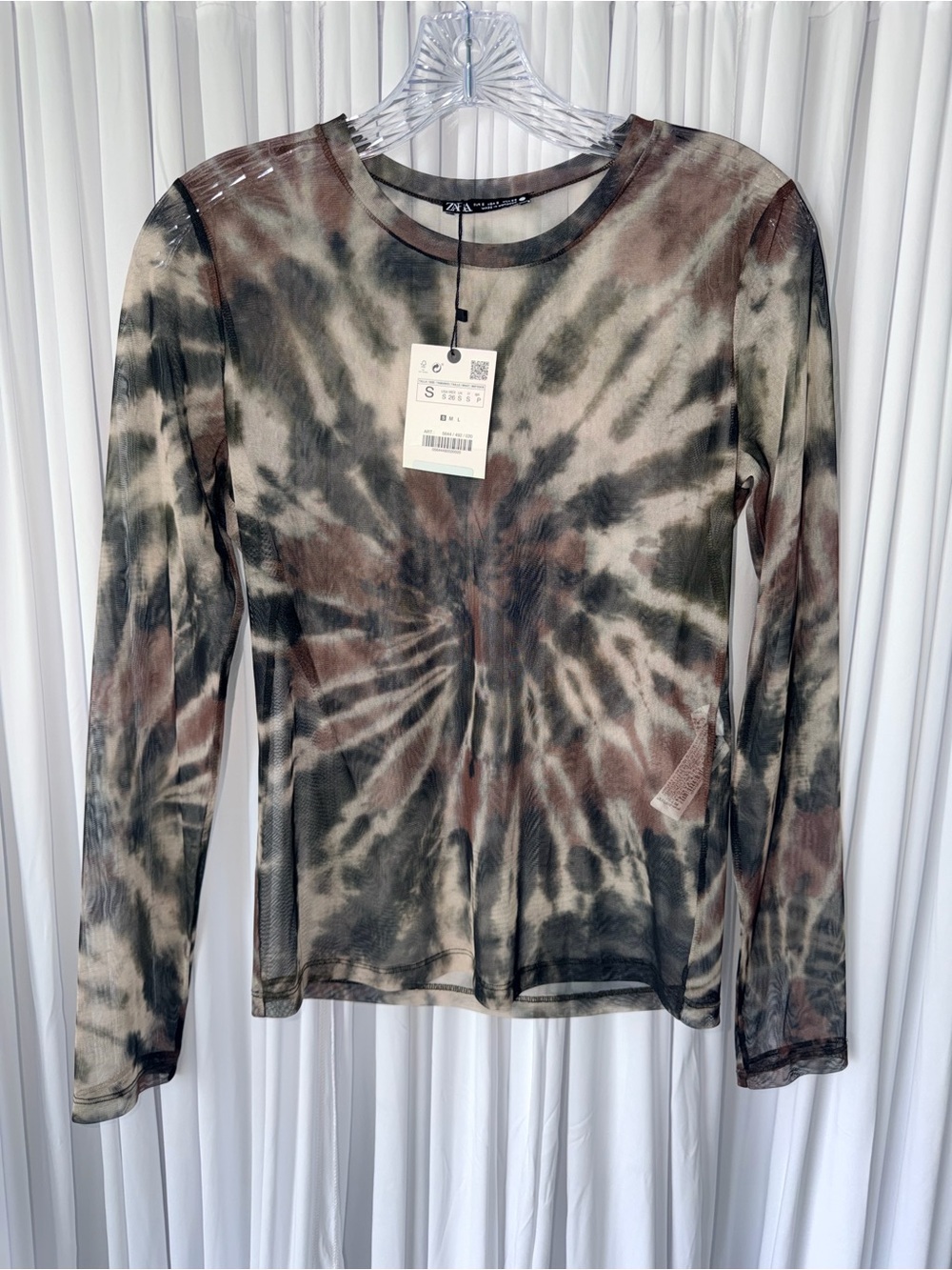 Zara Olive Brown Black Tie-Dye Long Sleeve Tee